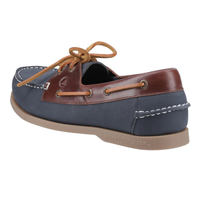 Navy-Brown - Back - Sperry Mens Tacoma Leather Boat Shoes
