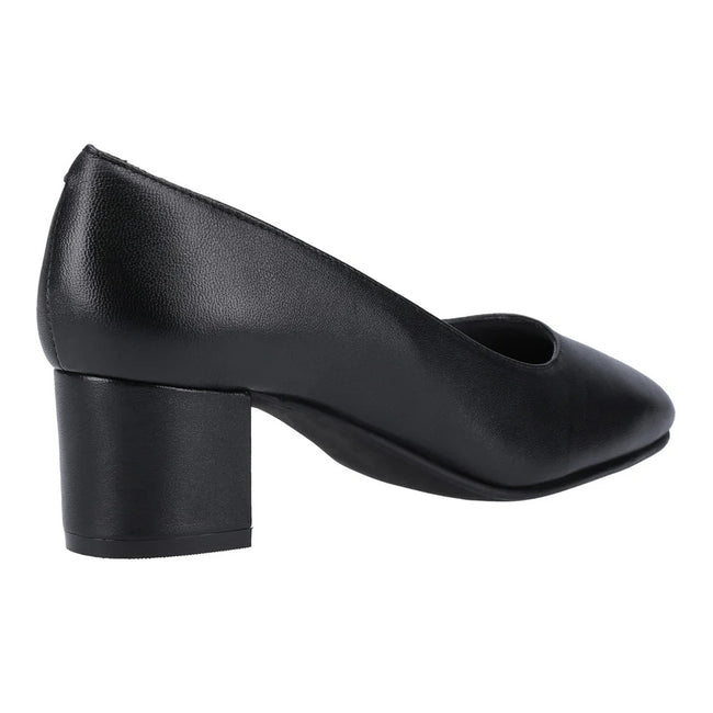 Black - Back - Hush Puppies Womens-Ladies Anna Leather Wide Court Shoes