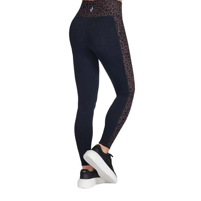 Black - Back - Skechers Womens-Ladies Go Walk Cheetah Print Leggings