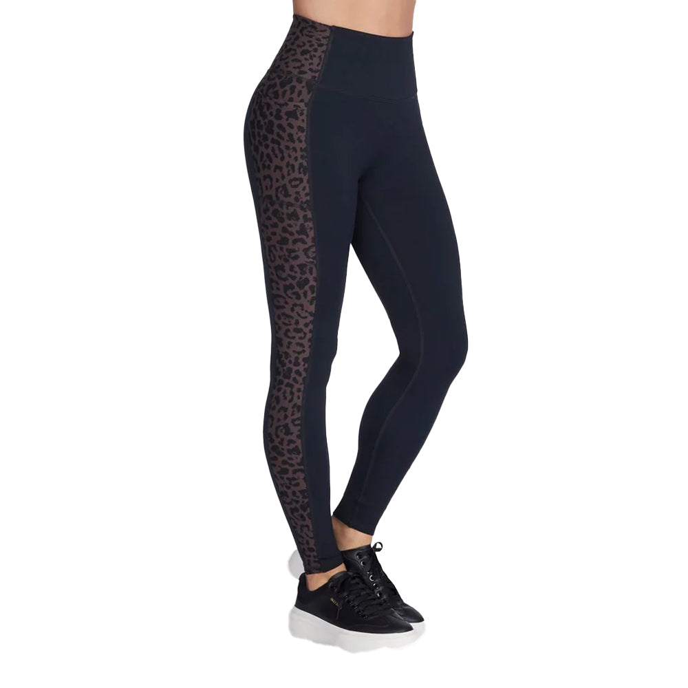 Black - Side - Skechers Womens-Ladies Go Walk Cheetah Print Leggings