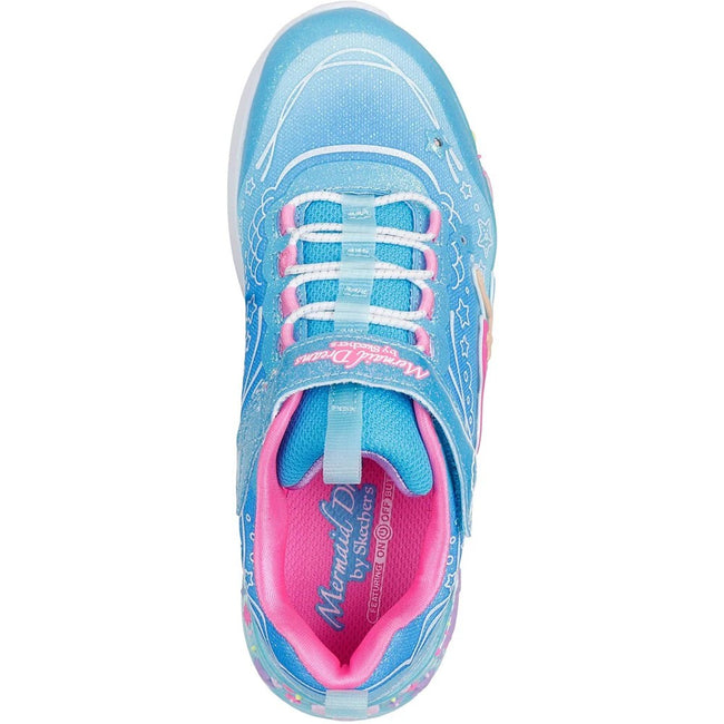 Blue-Pink-Yellow - Pack Shot - Skechers Girls Mermaid Dreams Light Up Trainers