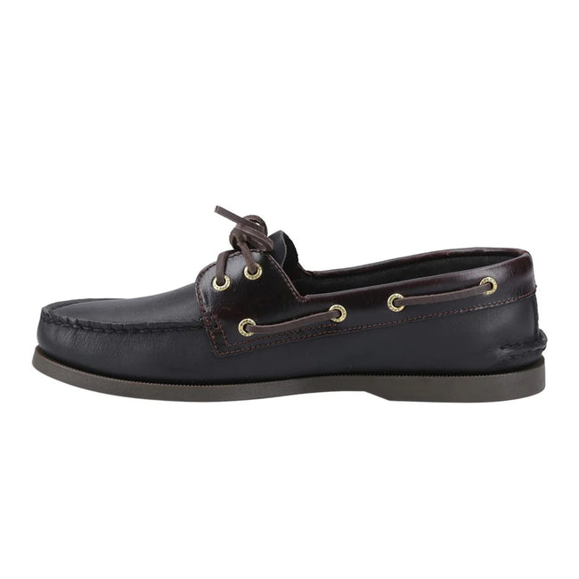 Amaretto-Black - Side - Sperry Mens Authentic Full Grain Leather 2 Eyelet Boat Shoes