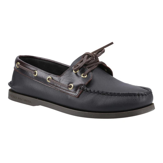 Amaretto-Black - Front - Sperry Mens Authentic Full Grain Leather 2 Eyelet Boat Shoes