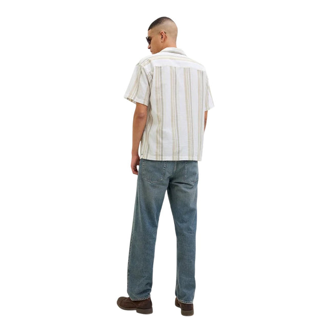 Travertine - Back - Jack And Jones Mens Stripe Revere Collar Shirt