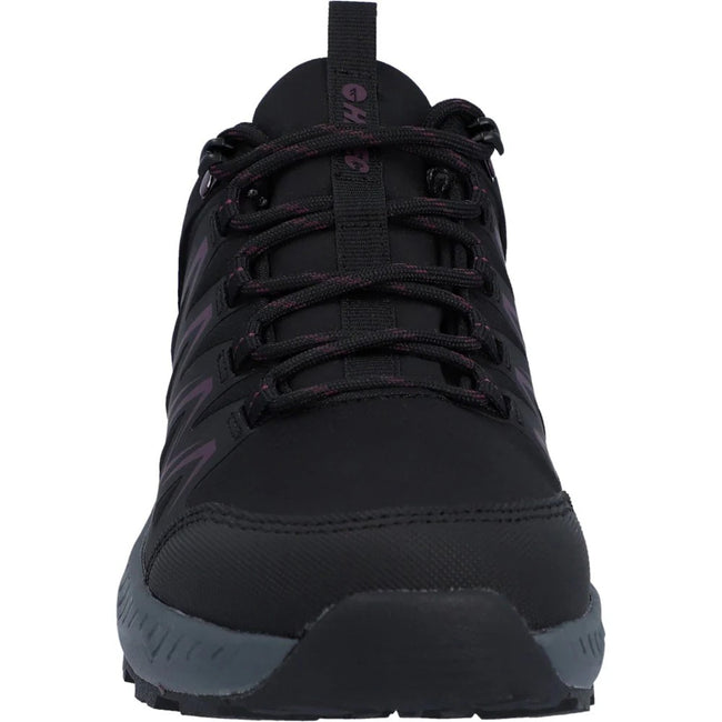 Black-Purple - Close up - Hi-Tec Womens-Ladies Stealth Trail Low Trainers
