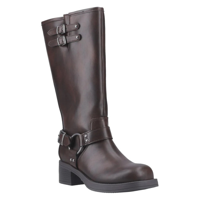 Brown - Front - Rocket Dog Womens-Ladies Nash Tall Biker Boots