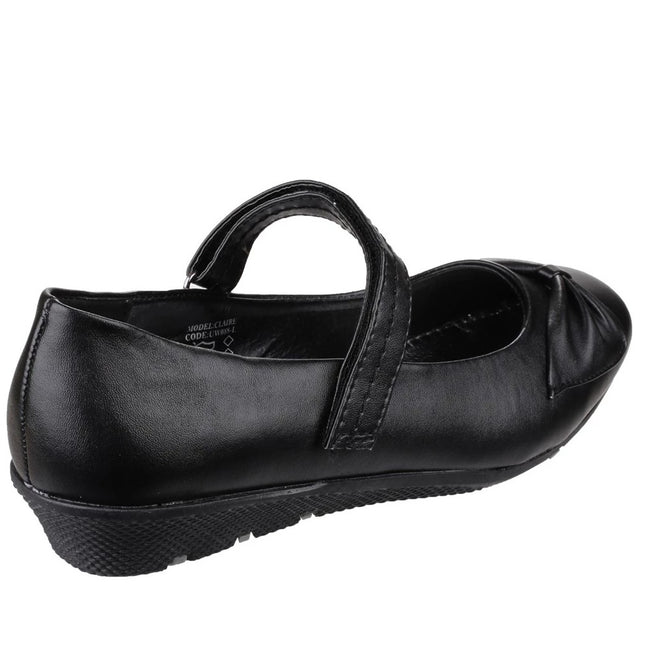 Black - Side - US Brass Childrens Girls Claire Touch Fastening Bar Shoe