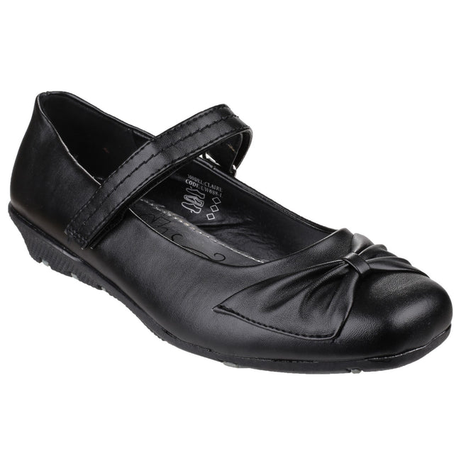 Black - Front - US Brass Childrens Girls Claire Touch Fastening Bar Shoe