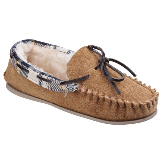 Tan - Front - Cotswold Womens-Ladies Kilkenny Classic Fur Lined Moccasin Slippers