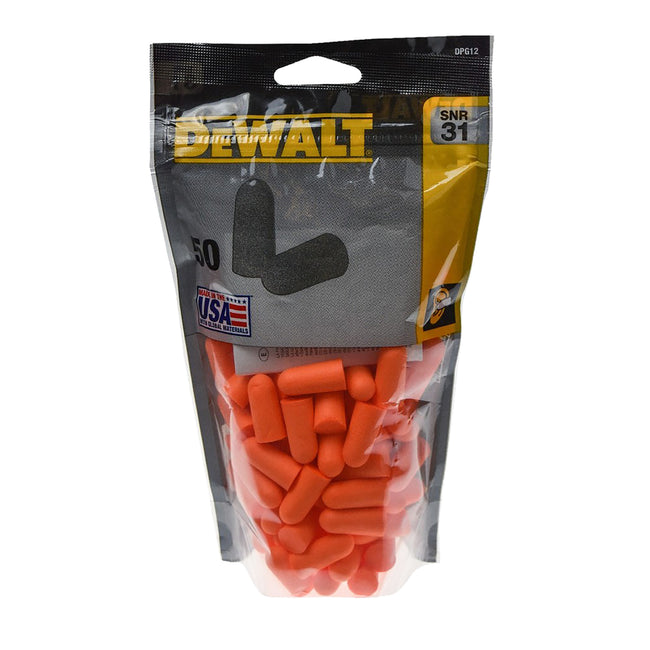 Orange - Back - Dewalt Disposable Earplugs (50 Pairs)