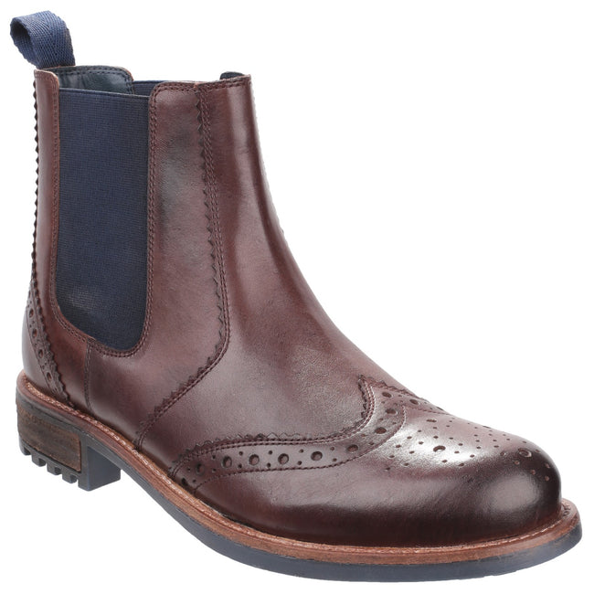Brown - Front - Cotswold Mens Cirencester Leather Chelsea Brogue Shoes