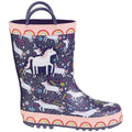 Purple Unicorn - Back - Cotswold Childrens-Kids Sprinkle Wellington Boots