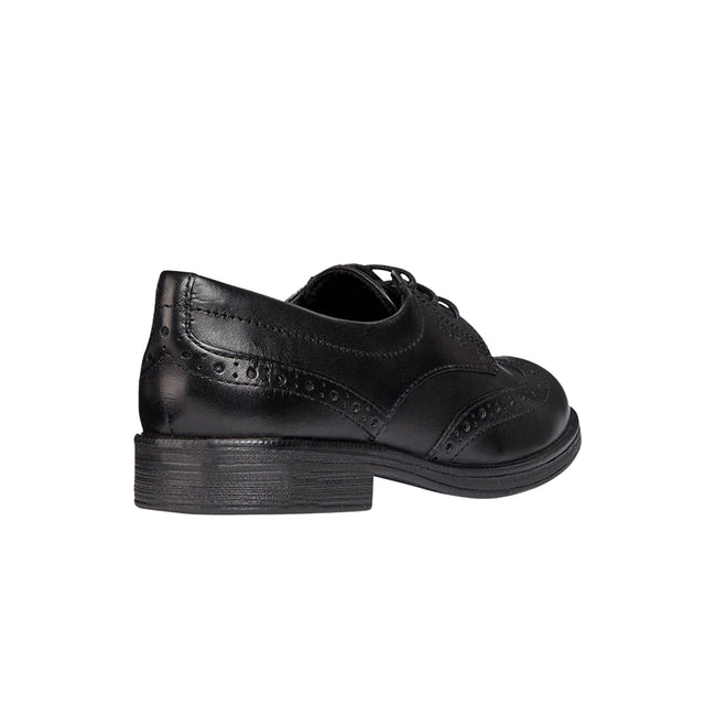 Black - Back - Geox J Agata D Girls Leather Lace Up Shoe