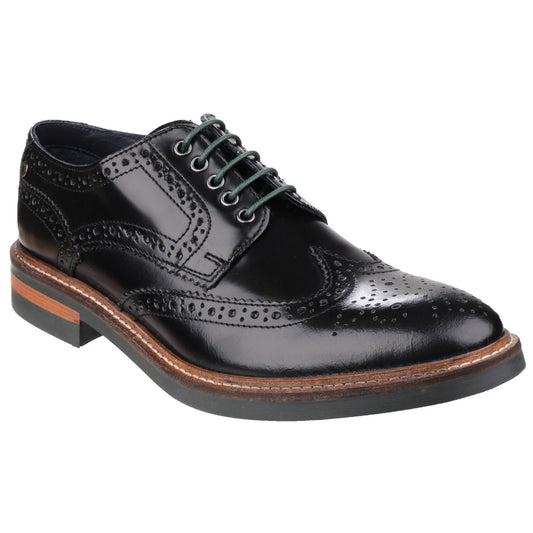Black - Front - Base London Mens Woburn Hi Shine Leather Brogue Shoe