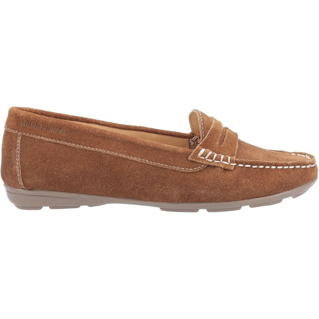 Tan - Back - Hush Puppies Womens-Ladies Margot Suede Leather Loafer Shoe