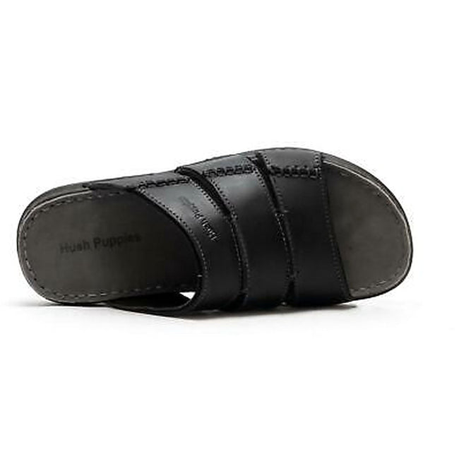 Black - Close up - Hush Puppies Mens Cameron Leather Mule Sandal