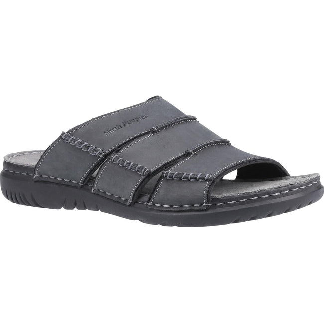 Black - Front - Hush Puppies Mens Cameron Leather Mule Sandal