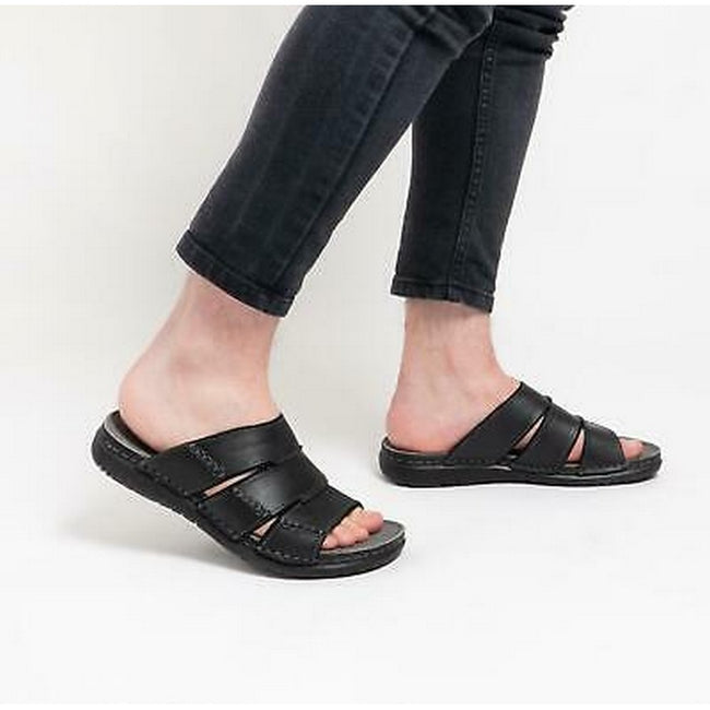 Black - Back - Hush Puppies Mens Cameron Leather Mule Sandal