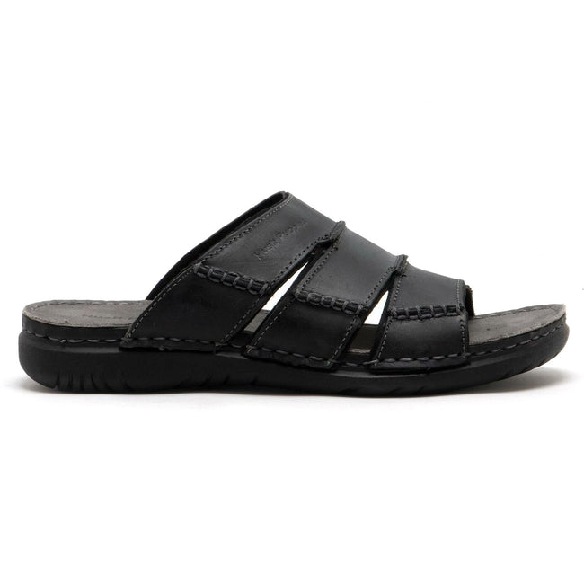 Black - Side - Hush Puppies Mens Cameron Leather Mule Sandal