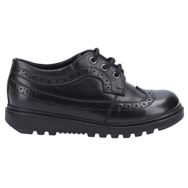 Black - Back - Hush Puppies Girls Felicity Junior Leather School Shoes