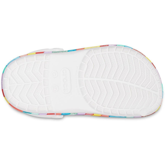 White - Side - Crocs Childrens-Kids Crocband Chevron Beaded Clogs
