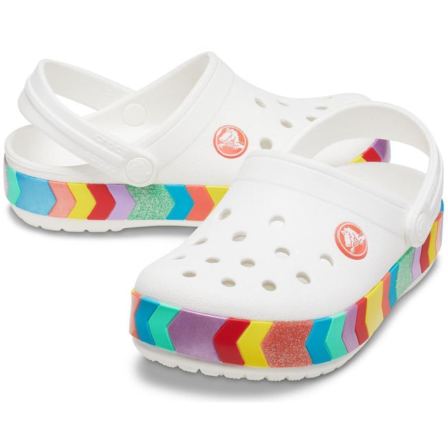 White - Lifestyle - Crocs Childrens-Kids Crocband Chevron Beaded Clogs