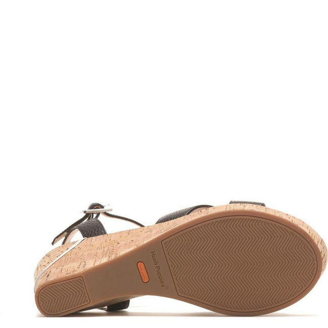 Black - Side - Hush Puppies Womens-Ladies Maya Quarter Leather Wedge Sandals