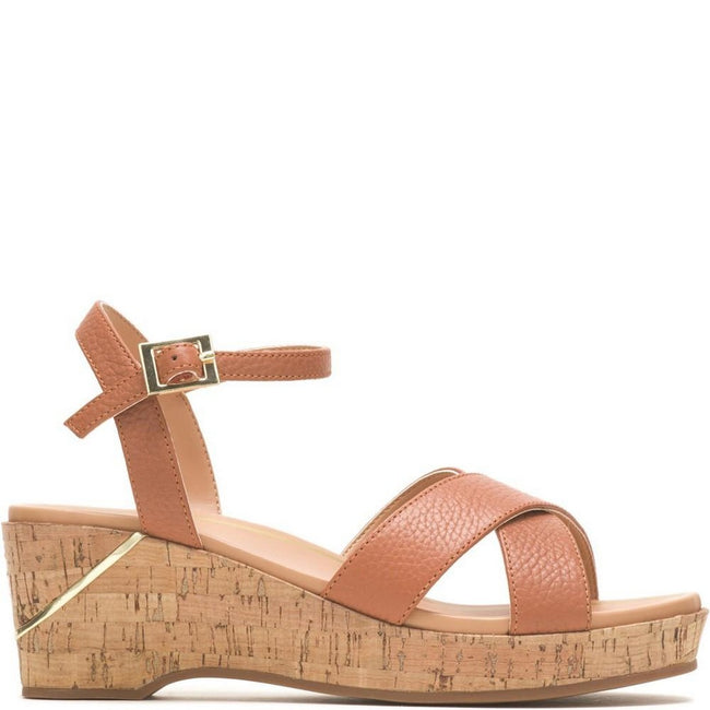 Tan - Back - Hush Puppies Womens-Ladies Maya Quarter Leather Wedge Sandals