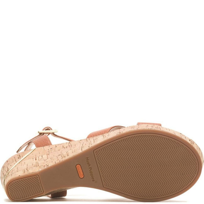 Tan - Side - Hush Puppies Womens-Ladies Maya Quarter Leather Wedge Sandals