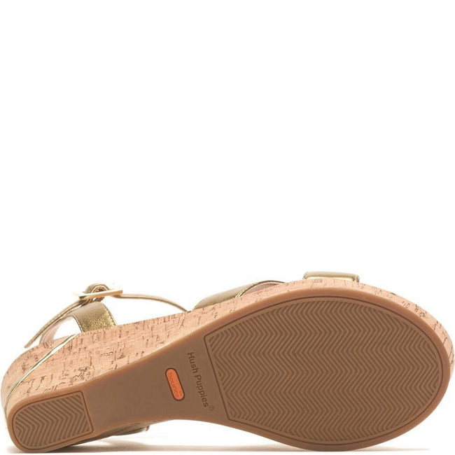 Gold - Side - Hush Puppies Womens-Ladies Maya Quarter Leather Wedge Sandals