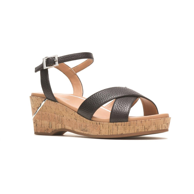 Black - Front - Hush Puppies Womens-Ladies Maya Quarter Leather Wedge Sandals