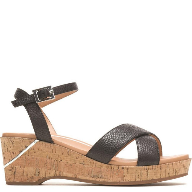 Black - Back - Hush Puppies Womens-Ladies Maya Quarter Leather Wedge Sandals
