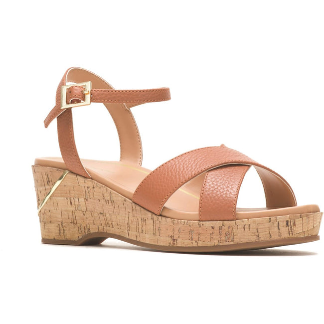 Tan - Front - Hush Puppies Womens-Ladies Maya Quarter Leather Wedge Sandals
