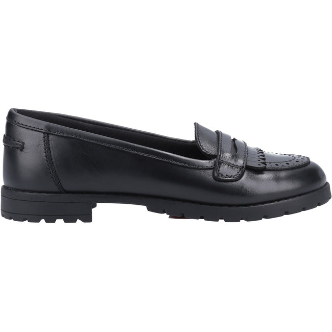 Black - Back - Hush Puppies Girls Emer Leather School Shoes