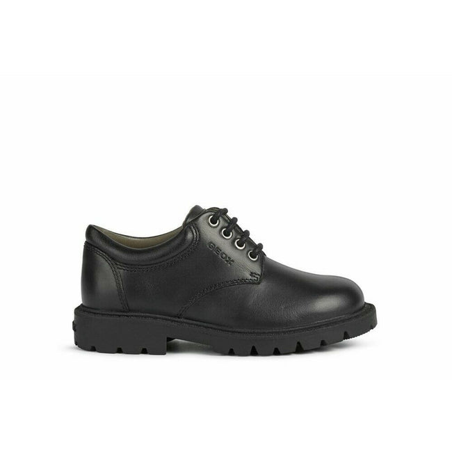 Black - Back - Geox Boys Shaylax Leather School Shoes