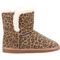 Brown - Back - Hush Puppies Womens-Ladies Ashleigh Leopard Print Suede Slipper Boots
