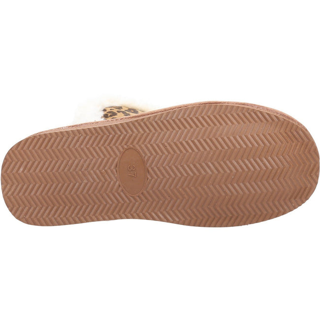 Brown - Lifestyle - Hush Puppies Womens-Ladies Ashleigh Leopard Print Suede Slipper Boots
