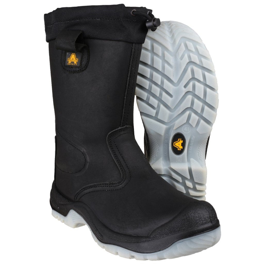 Black - Close up - Amblers Steel FS209 Safety Pull On - Womens Ladies Boots - Riggers Safety