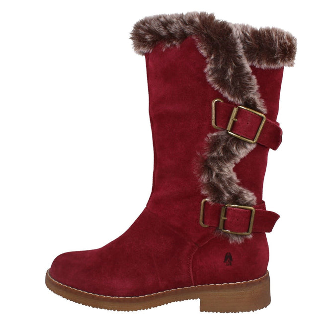 Burgundy - Side - Hush Puppies Womens-Ladies Megan Suede Mid Calf Boots