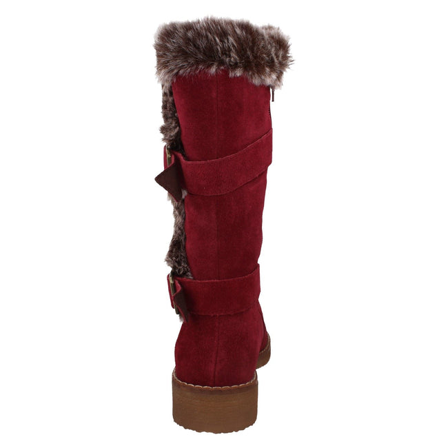 Burgundy - Pack Shot - Hush Puppies Womens-Ladies Megan Suede Mid Calf Boots
