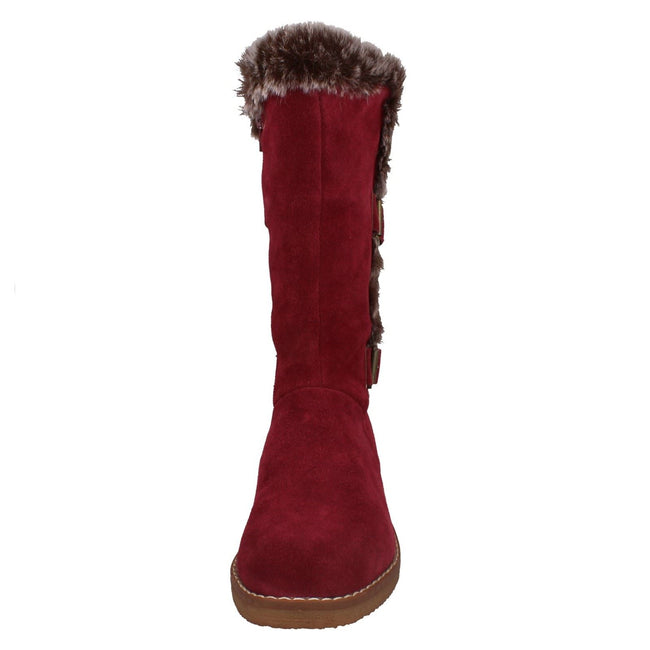Burgundy - Close up - Hush Puppies Womens-Ladies Megan Suede Mid Calf Boots