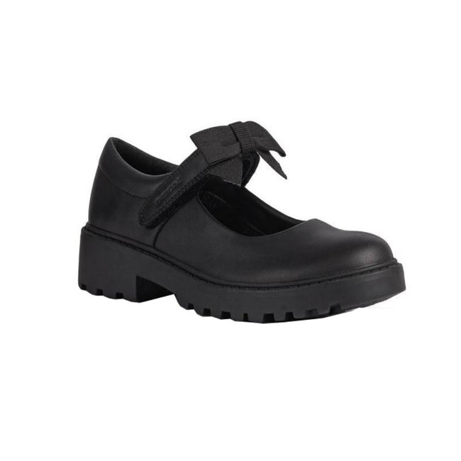 Black - Front - Geox Girls Casey Bow Leather School Shoes