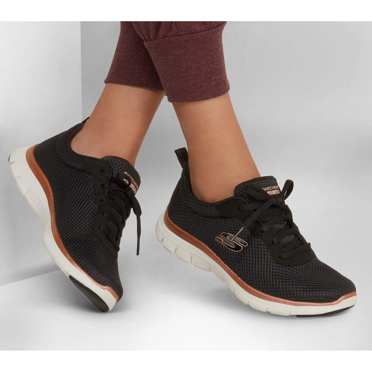 Black-Rose Gold - Close up - Skechers Womens-Ladies Flex Appeal 4.0 Brilliant View Shoes