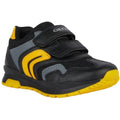 Black-Yellow - Front - Geox Childrens-Kids Pavel Leather Trainers