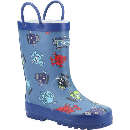 Blue - Front - Cotswold Childrens-Kids Puddle Robot Wellington Boots