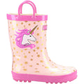 Pink - Back - Cotswold Childrens-Kids Puddle Unicorn Wellington Boots