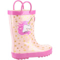 Pink - Side - Cotswold Childrens-Kids Puddle Unicorn Wellington Boots