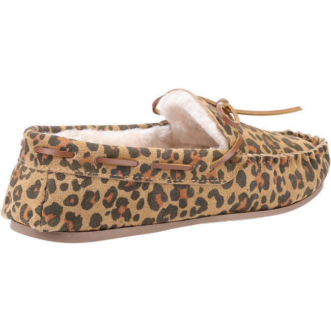 Brown - Side - Hush Puppies Womens-Ladies Allie Leopard Print Suede Slippers