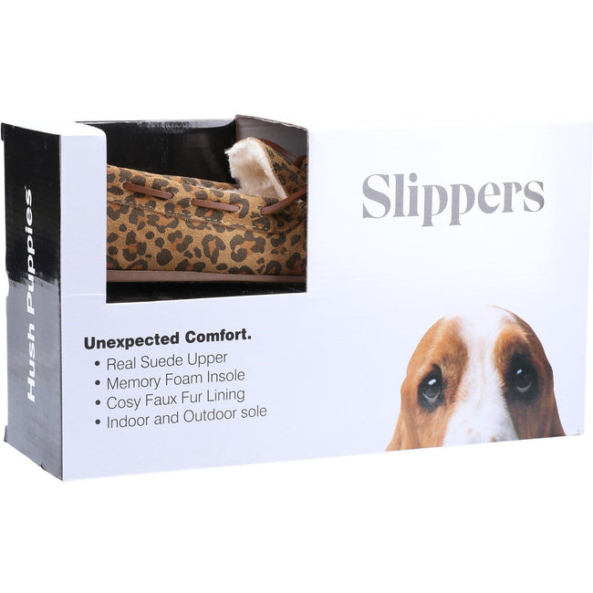 Brown - Pack Shot - Hush Puppies Womens-Ladies Allie Leopard Print Suede Slippers