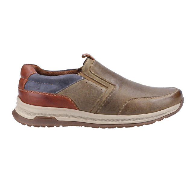 Khaki-Navy-Tan - Back - Hush Puppies Mens Cole Leather Casual Shoes